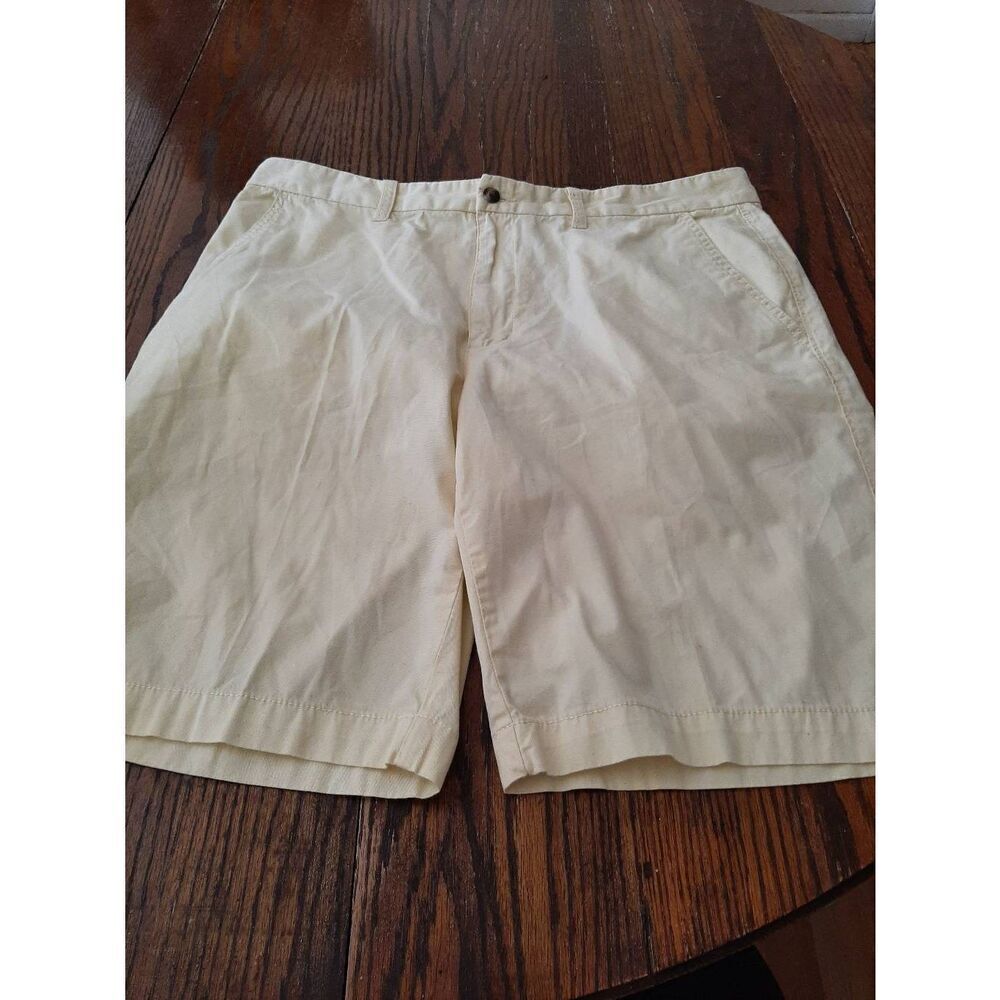 Mens Size 36 Perry Ellis America Yellow Chino Flat Front Cotton Shorts High Rise